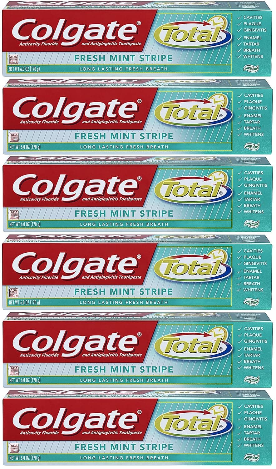 Colgate Total Fresh Mint Stripe Gel Toothpaste - 6 ounce (6 Pack)