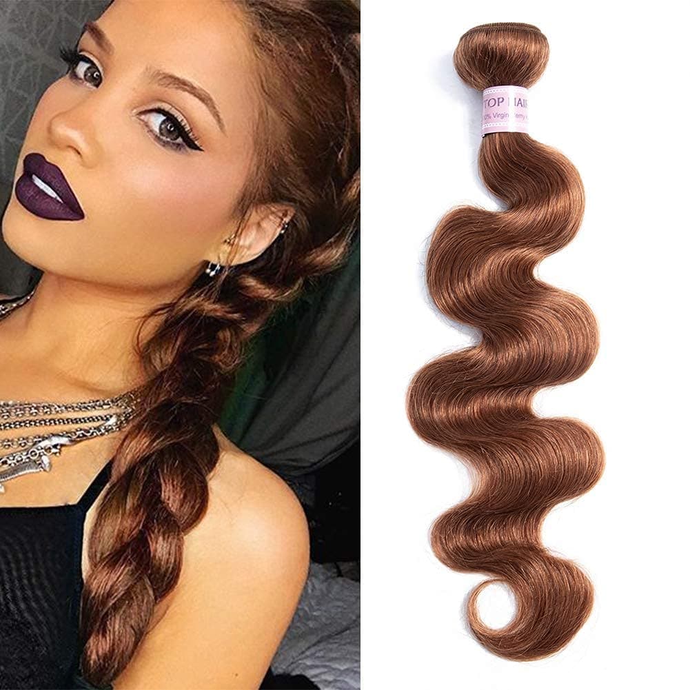 Virgin Peruvian Hair Body Wave Bundles Light Auburn Brown Weave Hair for Black Women 100% Unprocessed Human Hair Extensions Wavy Brown Peruvian Body Wave Human Hair Bundles(1pc 10 Inch, Color 30)