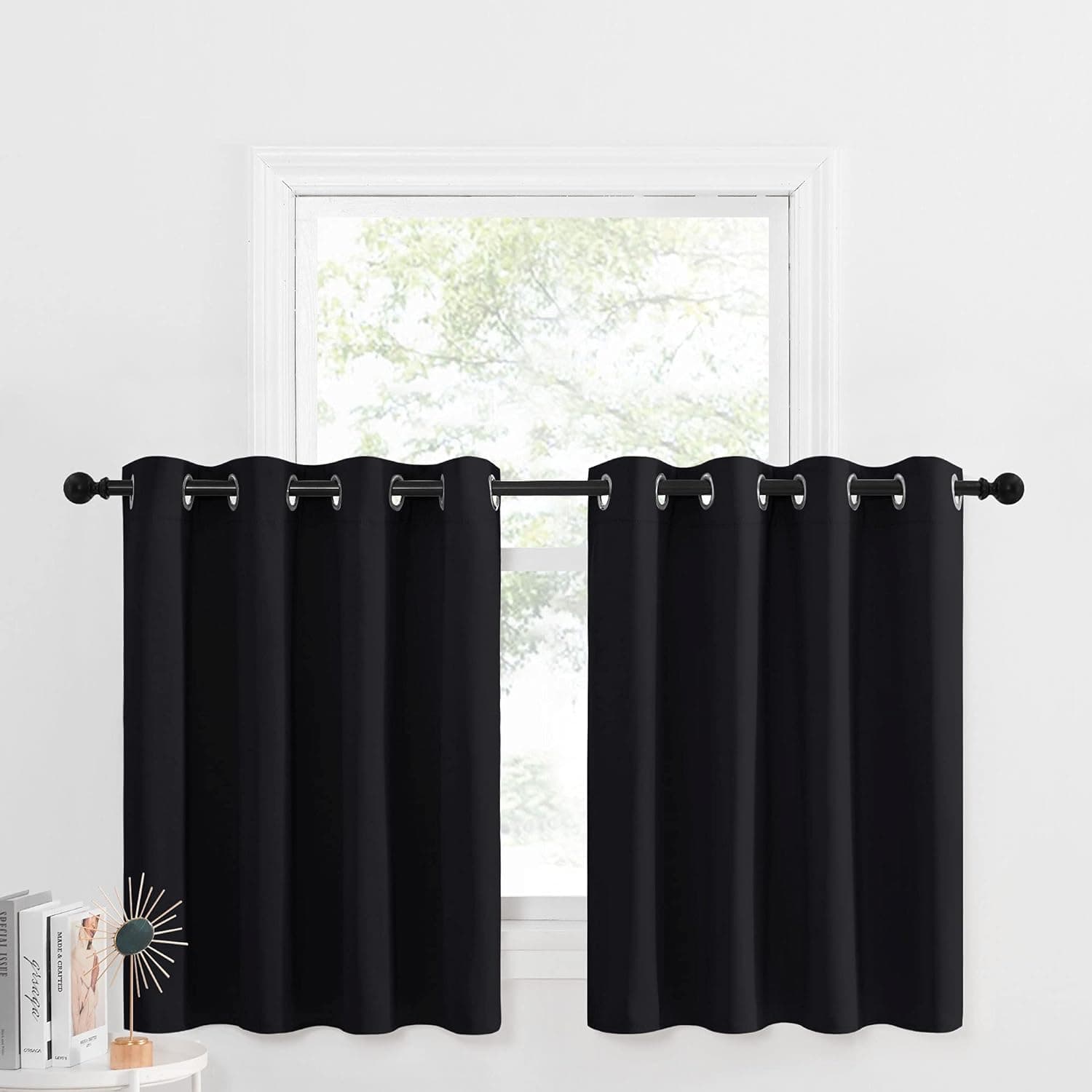 NICETOWN Blackout Valance for Small Window - Thermal Insulated Room Darkening Plain Grommet-Top Short Curtain Panel for Cafe Bar/Apartment (1 Pack, W52 x L36 + 1.2 inches Header, Black)