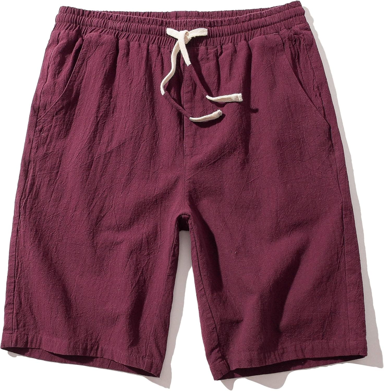 Men's Linen Casual Classic Fit 11 Inch Inseam Elastic Waist Shorts with Drawstring