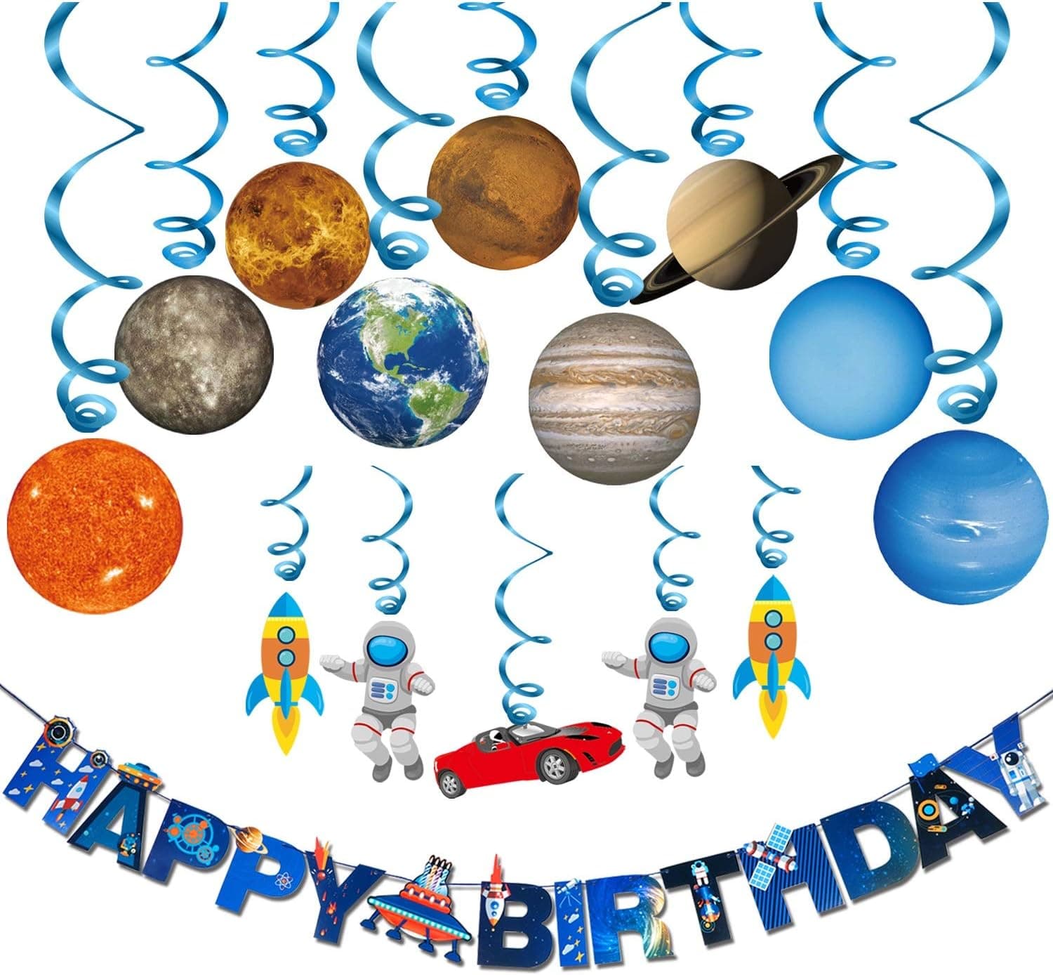 Solar System Hanging Decoration(15Pack),Konsait Universe Space Happy Birthday Banner Outer Space Whirls Hanging Swirl for Kids Solar System Party Decoration Space Themed Birthday Party Favor Supplies