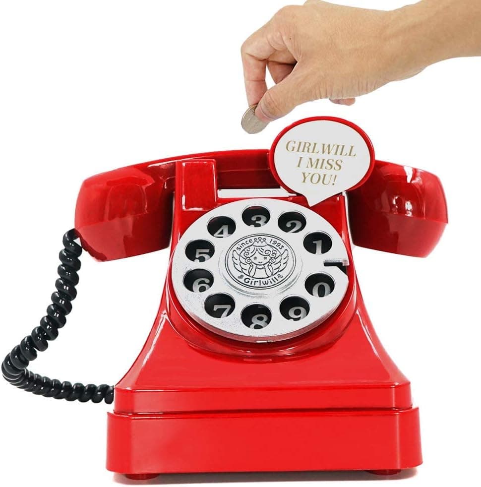 DreamsEden Vintage Telephone Piggy Bank Saving Pot - Unique Property Money Box (Red)