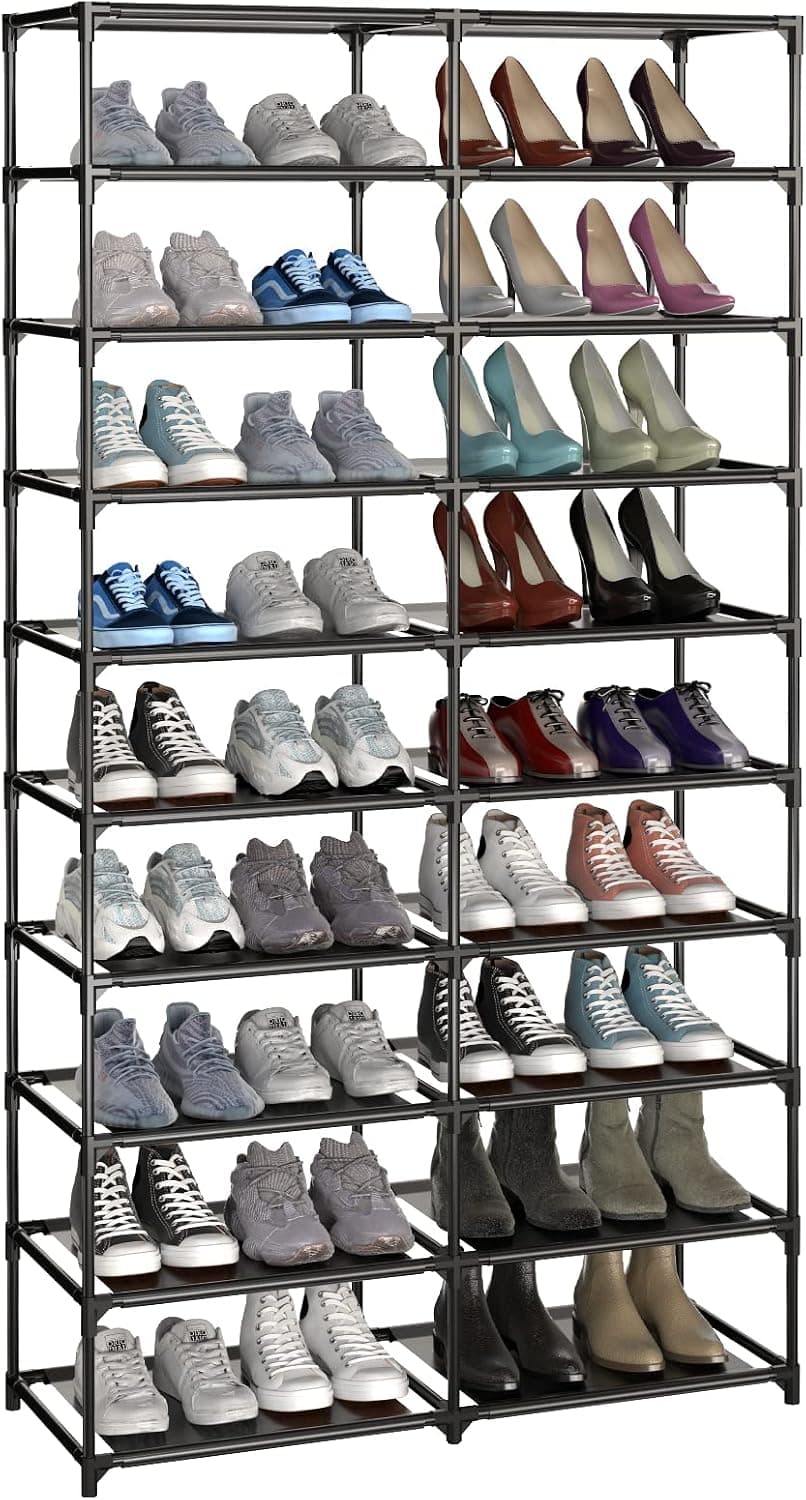 YOUDENOVA 10 Tiers Shoe Rack, 36-49 Pairs Large Shoe Rack Organizer, Space Saving Shoe Shelf, Non-Woven Fabric Shoe Storage Cabinet, Black