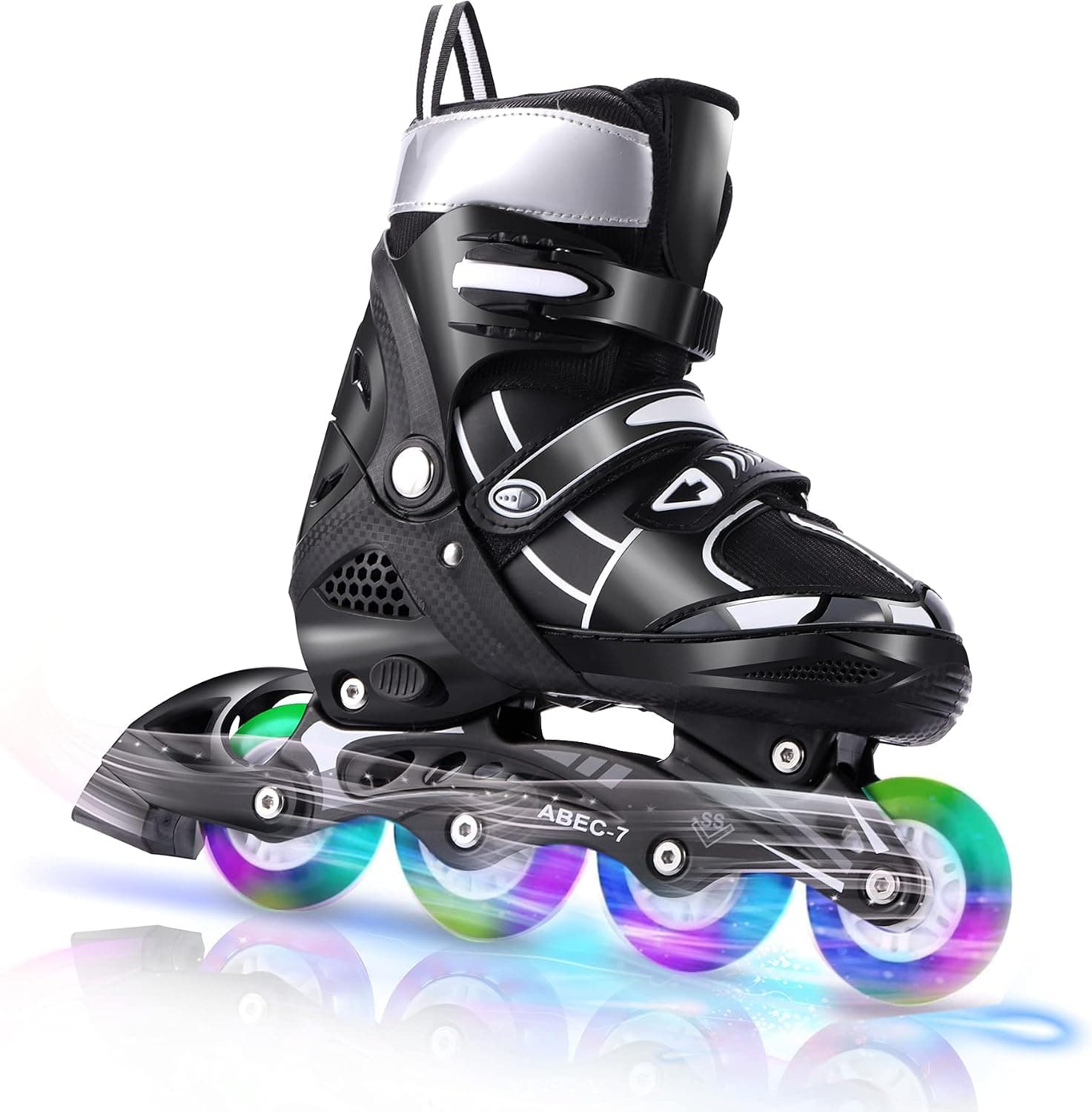 WeSkate Adjustable Inline Skates with 8 Light Up Wheels，Roller Blades for Boys Girls Outdoor and Indoor Use，Rollerblades for Beginner Adult Women and Men with ABEC-7