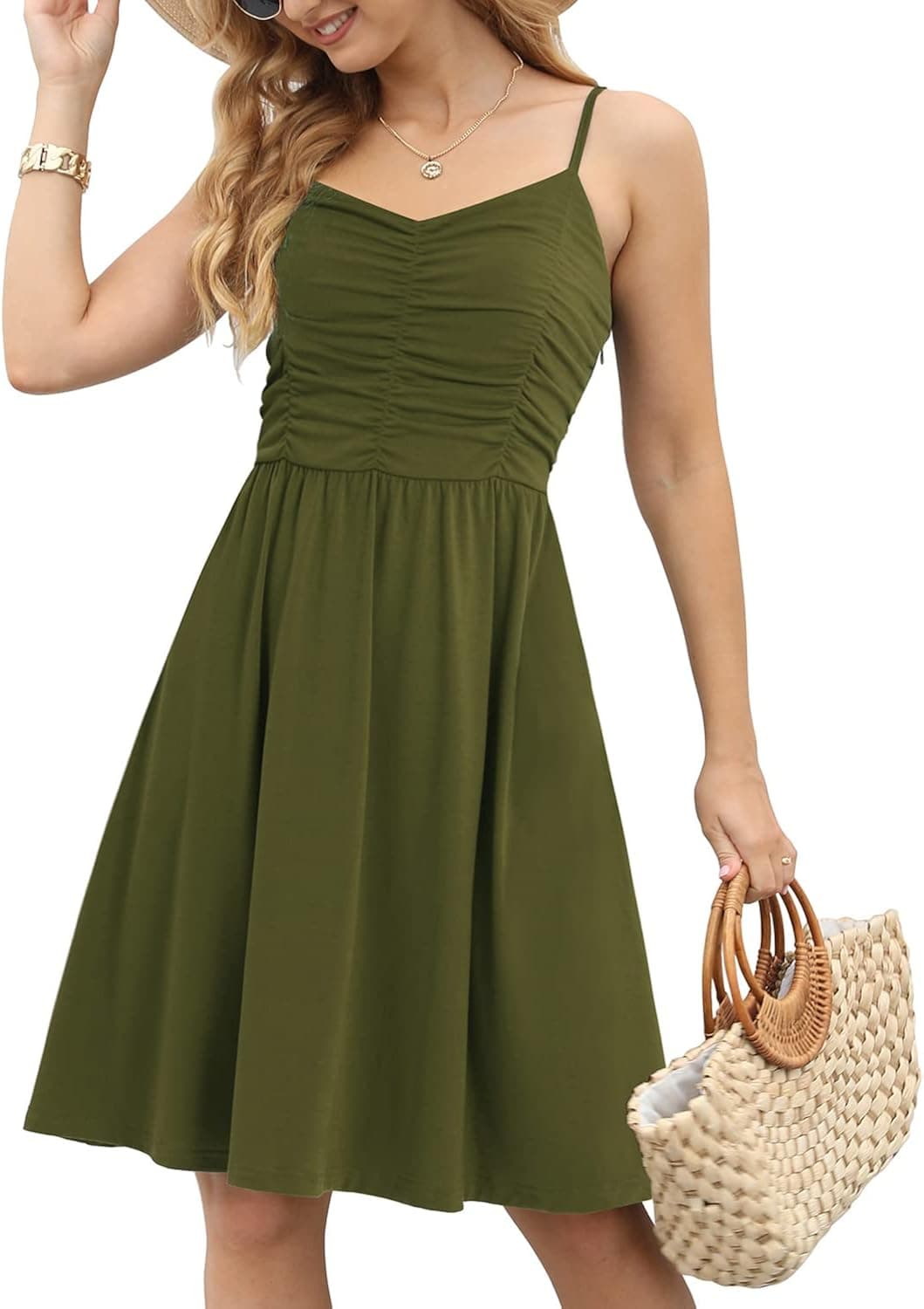 CHARMYI Spaghetti Strap Dresses for Women Casual Sundresses for Women Beach A Line Summer Dress for Women with Pockets