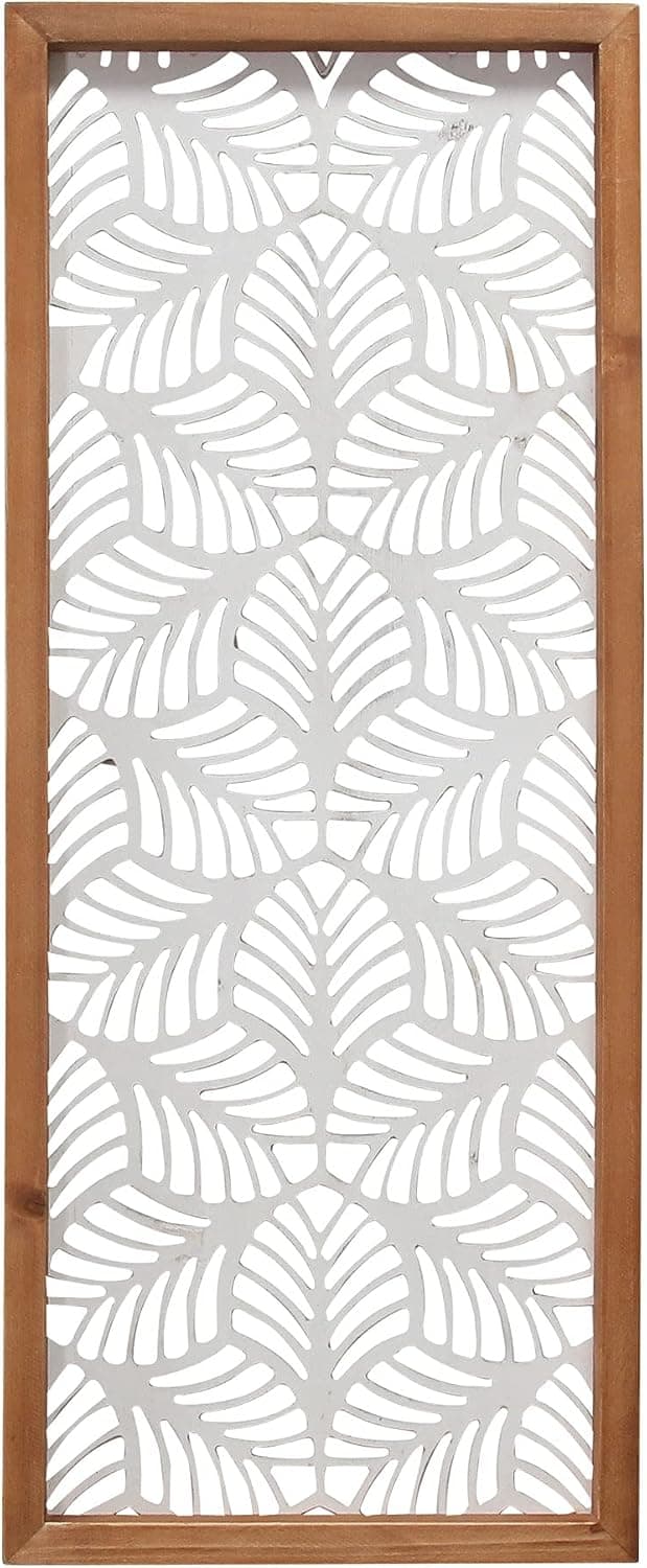 Stratton Home Décor Stratton Home Decor Wood Wall Panel Carved Wooden Leaf, 10.00 X 1.00 X 24.50, Natural White