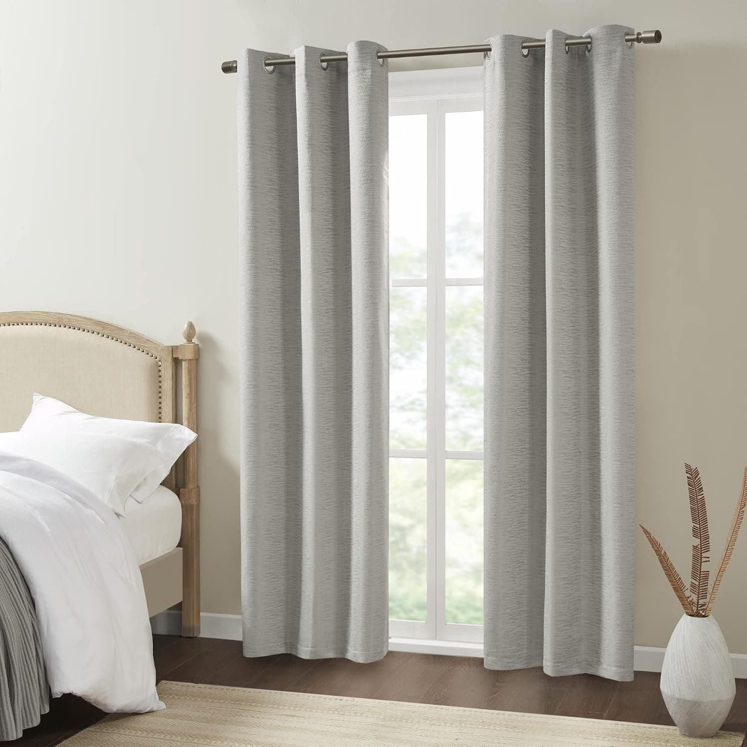 Beautyrest Rocky Total Blackout Window Curtain Set of 2, Solid Texuture Design with Magnetic Closure and Grommet Top Easy to Hang, Fits up to 1.25" Diameter Rod, 42" x 84", Grey