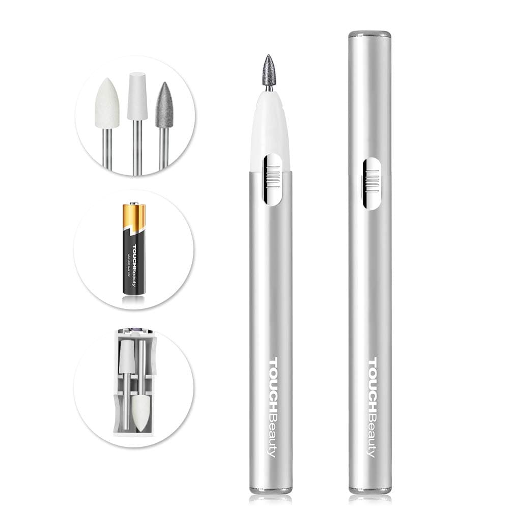TOUCHBeauty Portable Nail Drill 3 in 1 Nail File Kit for Girls/Kids Nails Buffing, Manicure Pedicure Polishing Shape Tools Design for Home Salon Beginner Use (Silver)