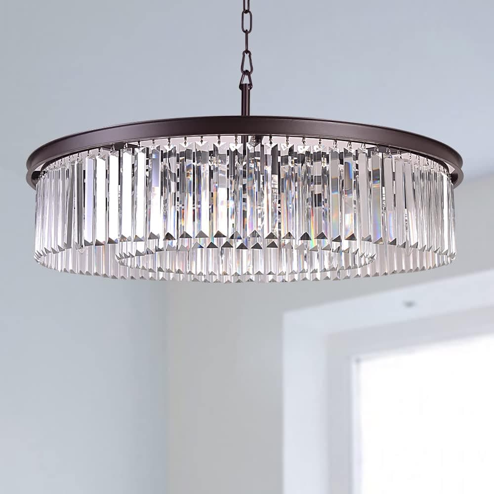 MEELIGHTING Oil Rubbed Bronze Crystal Chandeliers Modern Contemporary Ceiling Lights Fixtures Pendant Lighting for Dining Room Living Room Chandelier D33.5 8 Lights