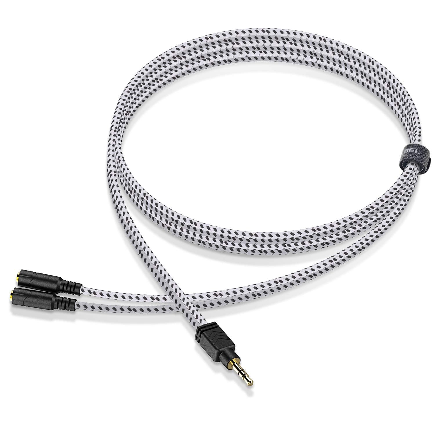 DUKABEL Long Headphone Speaker Splitter, AUX Splitter Cable for Headset Knitted 3.5mm Splitter 2-Way Audio Splitter Stereo Audio Y Cable Produces Equal Audio Output for Headphones Earphones Speakers