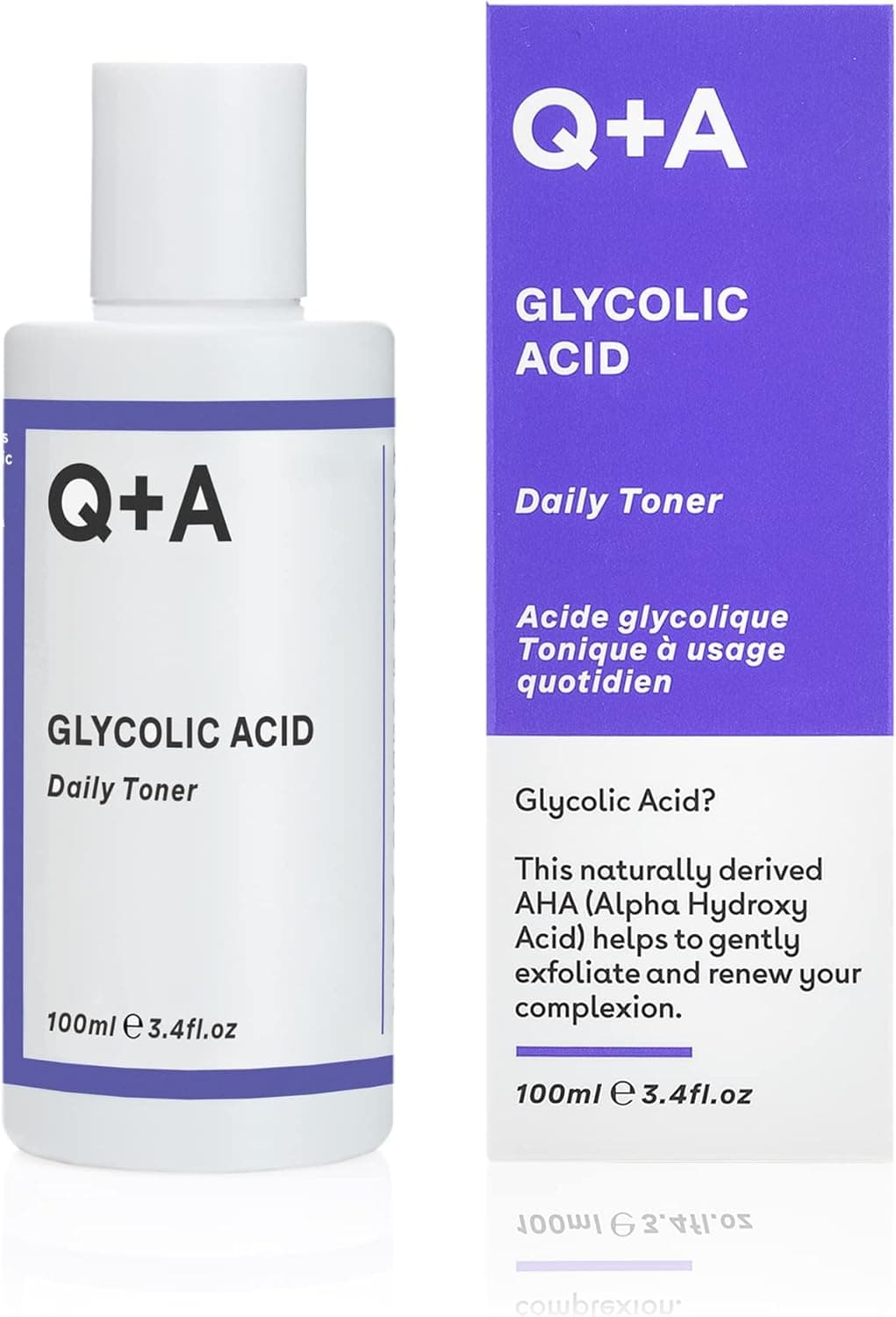 Q+A Glycolic Acid Daily Toner, Blend of Super Hydrating and Brightening Ingredients for Silky Smooth Skin. 100ml