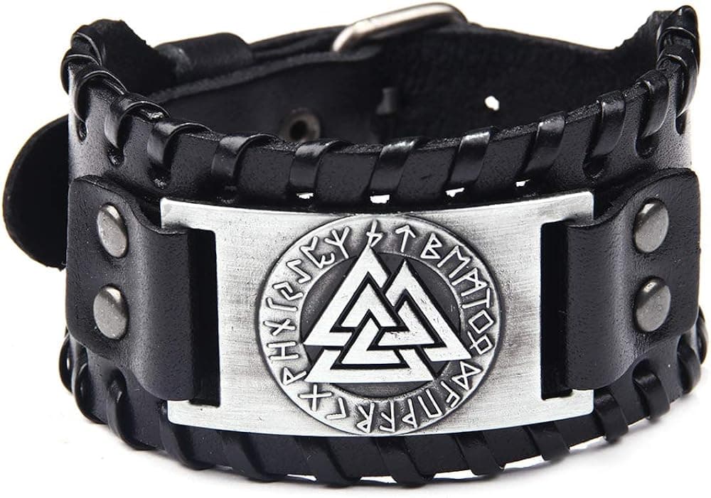 TURTLEDOVE Viking Bracelet Norse Valknut - Nordic Bracelet with Medieval Futhark Rune - Celtic Pagan Jewelry of Amulet