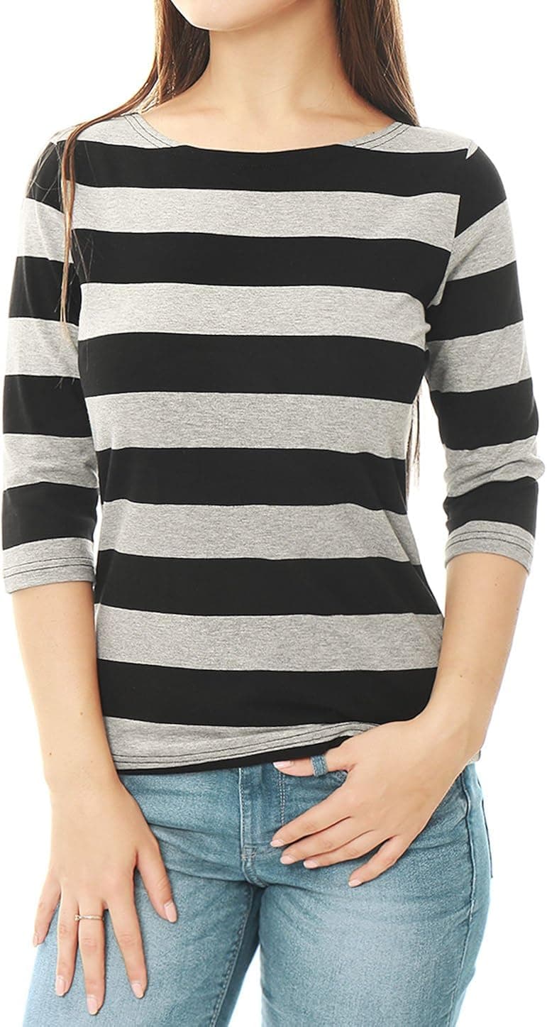 Allegra K Women's Halloween Elbow Sleeves T-Shirt Casual Boat Neck Slim Fit Tee