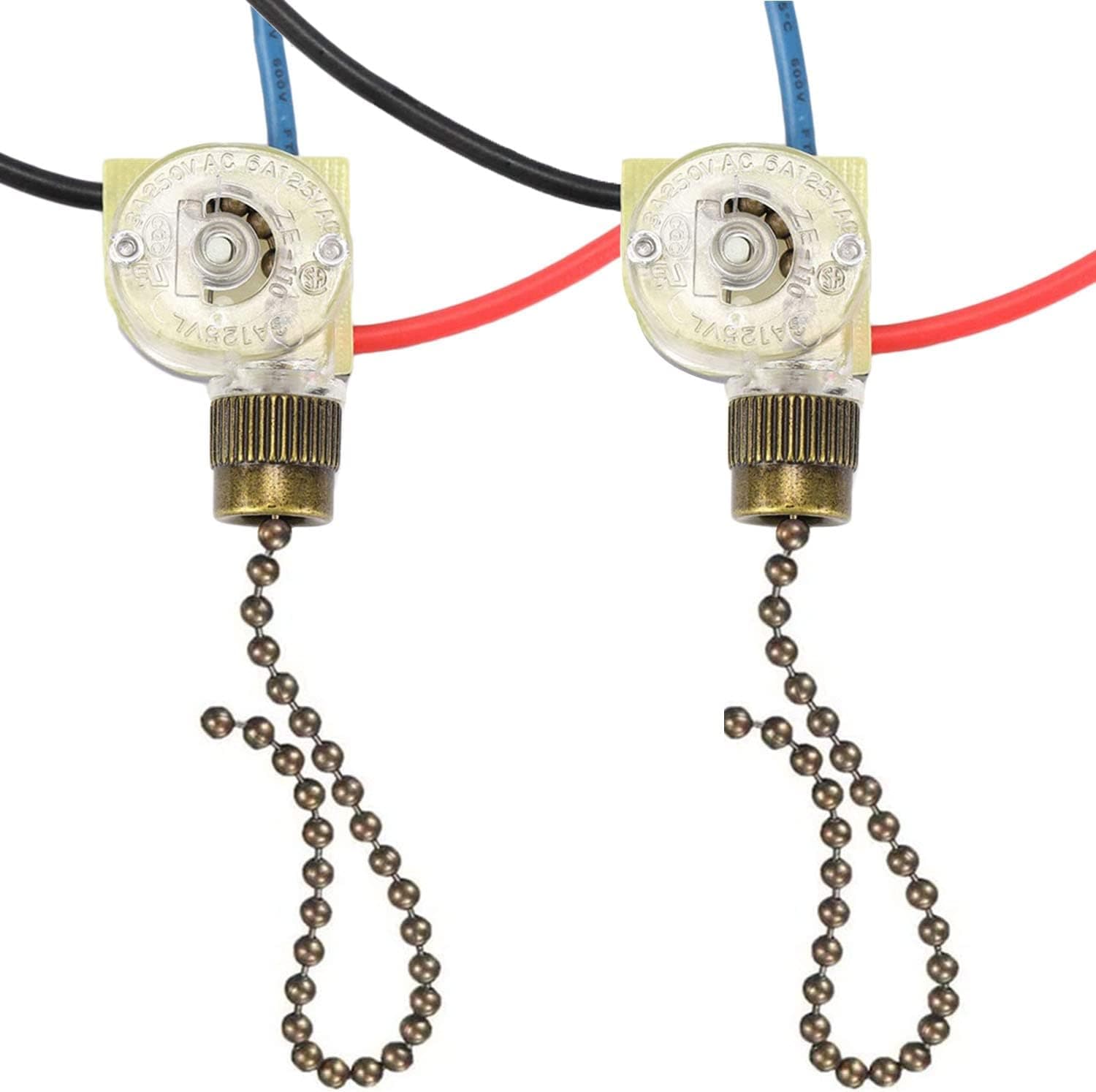Zing Ear ZE-110 Ceiling Fan Light Switch Replacement Lamp Pull Chain Switch 3 Wire Fan Switch Compatible with Hunter Ceiling Fans -Bronze Pull Chain