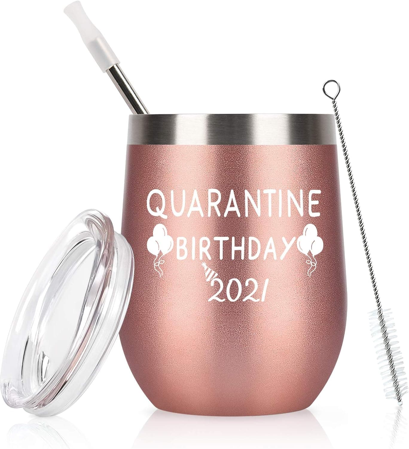 Cpskup Quarantine Birthday Gifts for Women, Quarantine Birthday 2021 Insulated Stainless Steel Wine Tumbler, Social Distancing Gifts Quarantine Gifts for Women Female Friends Coworker(12oz, Rose Gold)
