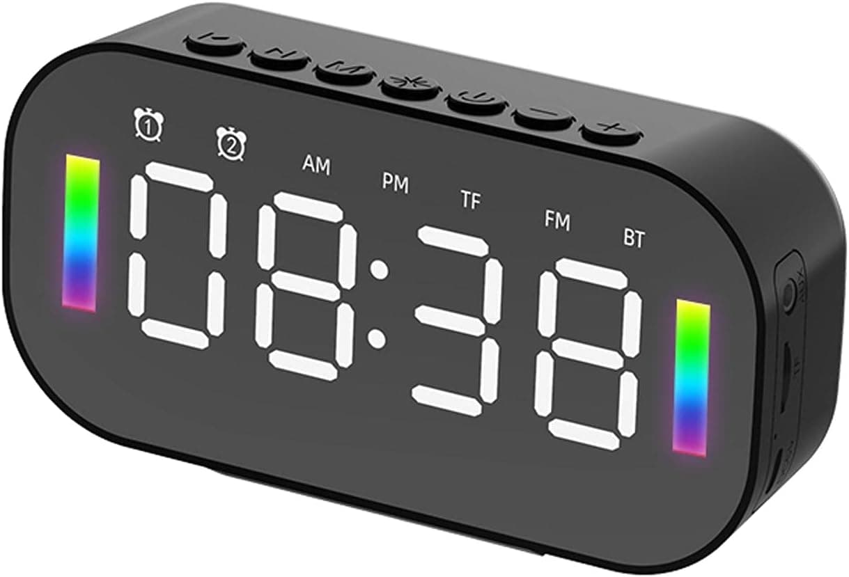 ETIGER Digital Alarm Clock, with HiFi Bluetooth Speaker, Radio, Dual Alarm,Thermometer Show, LED Display Surface,TF Card Support, Sleep Timer, USB Charging Port, for Home,Office(Black)