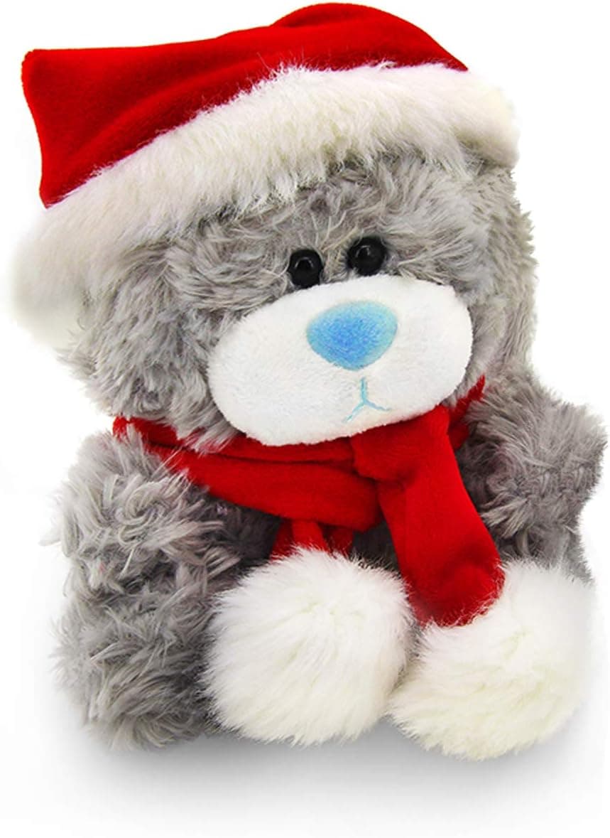 Plushland Adorable Soft and Hairy Santa Teddy Bear, Stuffed Animal -Holiday Toys - Xmas Party Favors for Kids (Christmas Qbeba Bear Gray)