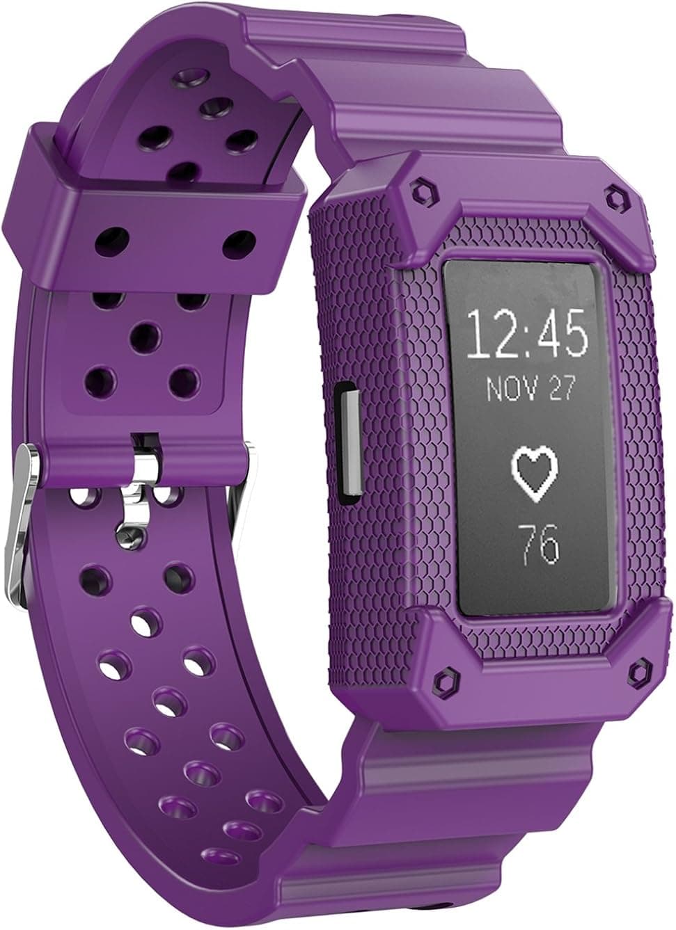 JIELIELE Charge2 Bands Rugged Protective Silicone Frame Case, Resilient Anti Impact Band Strap Ultimate Protection Replacement Wristband Men Accessory Compatible Fitbit Charge 2 HR (Purple)
