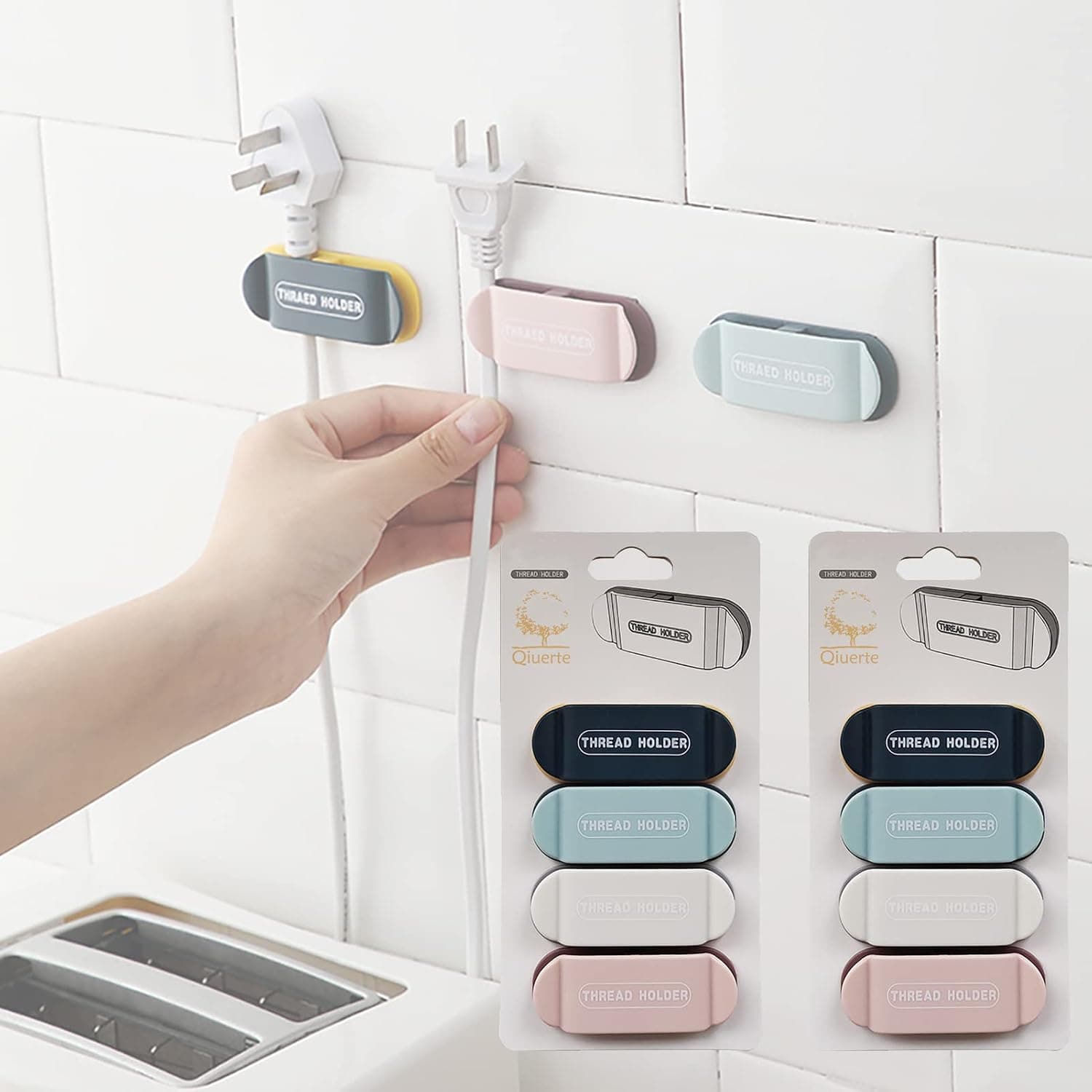 Qiuerte Plug Wire Holder Non-Marking Hook Cable Retainer,Cable Clips for Plug Retainers Wire Storage Artifact, Hole-Free Clamp Cable Plugs Organizer (A 8pcs Mix Colors)