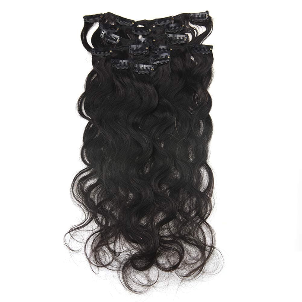 Surprise 10" 7 Pcs 100g Body Wave Clip in Wavy Human Hair Extensions Natural Black Clip in Hair Extensions Human Hair for Africa America Black Women Full Head Clip Ins