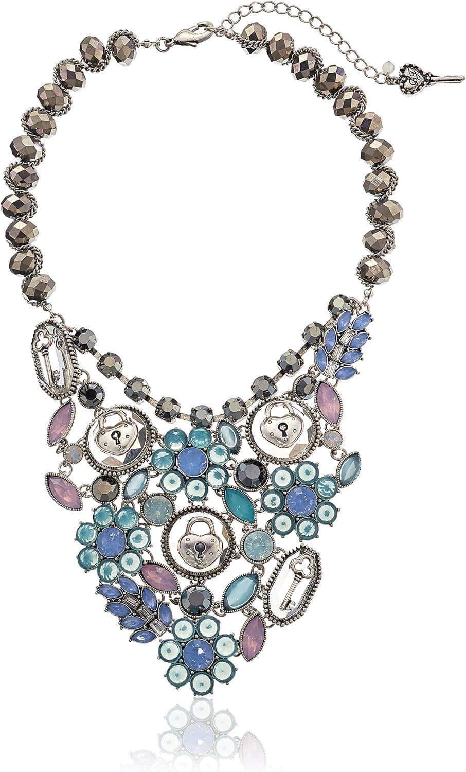 Betsey Johnson "Lady Lock Mixed Faceted Bead Statement Necklace