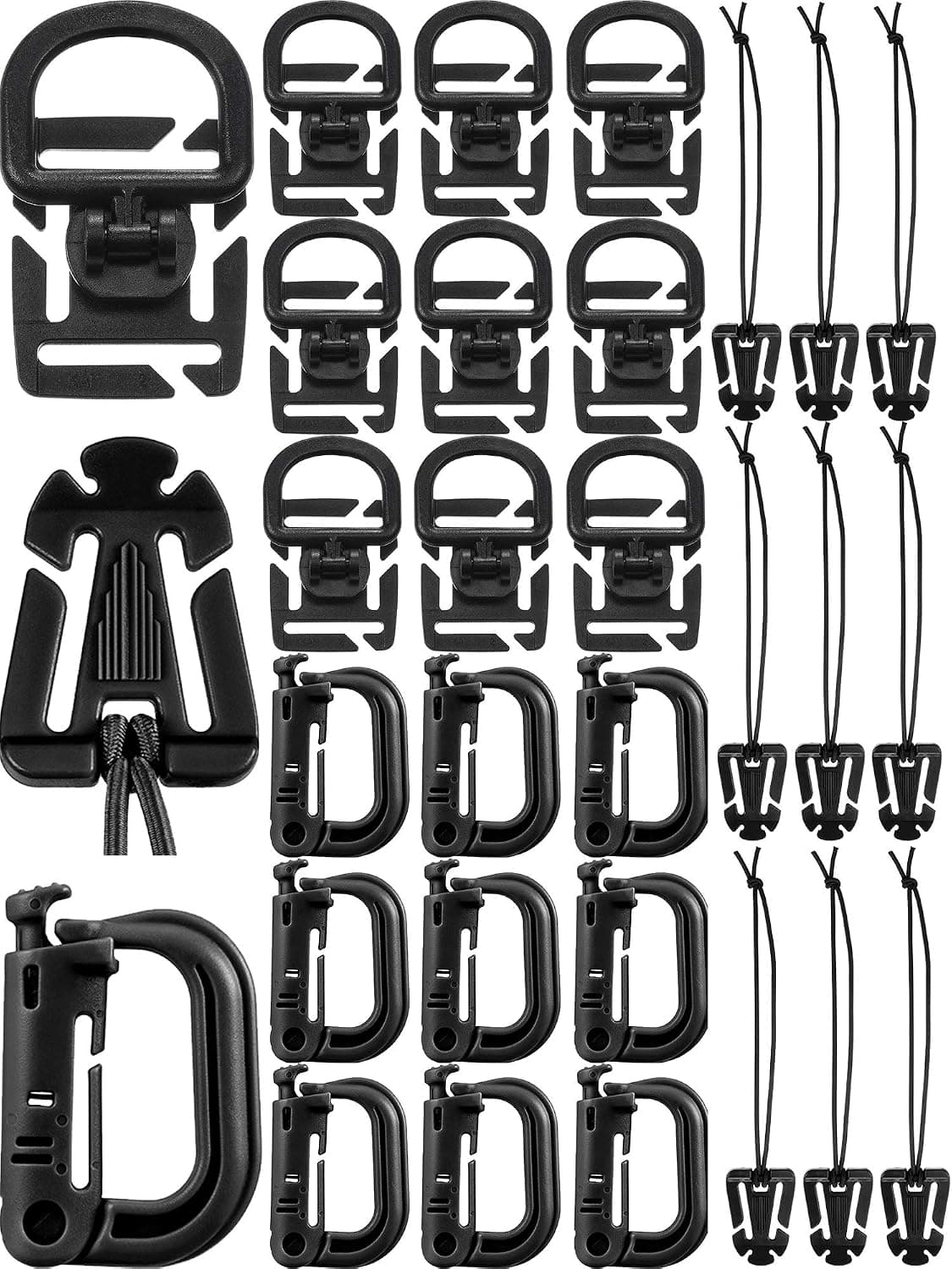 Tatuo 30 Pieces Tactical Gear Clip Strap for Molle Backpack Webbing Attachments D Ring Hook Tactical Vest Belt (Style G)