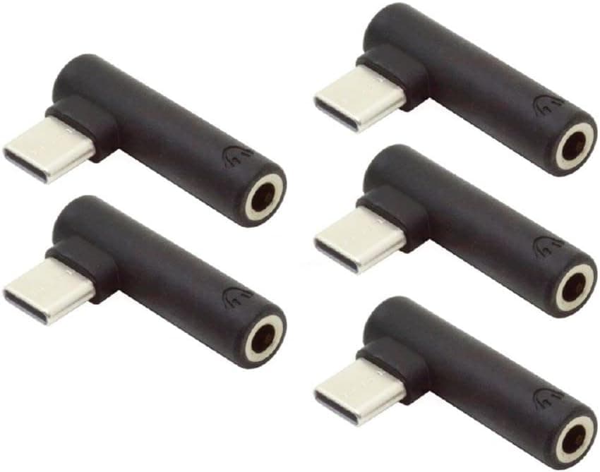 Cablecc 5pcs/Set Type-C to 90 Degree Angled 3.5mm Earphone Adapter Type USB-C 3.1 Male to AUX Audio Female