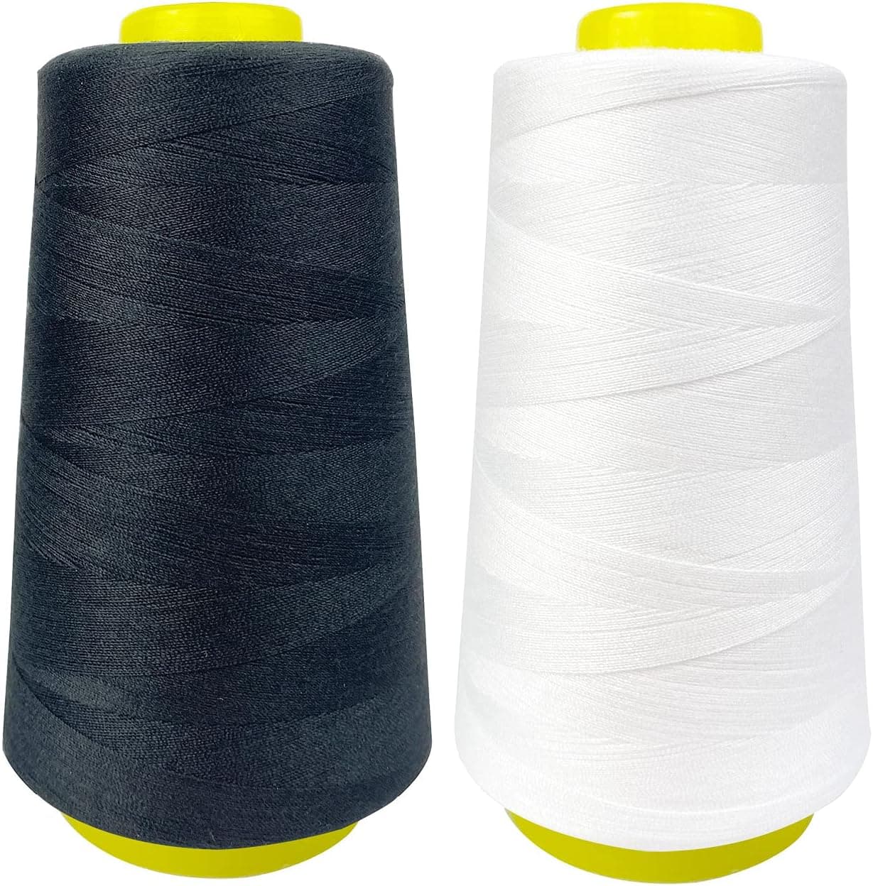 Polyester Sewing Thread 2-Pack of 3000 Yards White Black Quilting Thread for Regular Sewing Serger Overlock Merrow Single Needle Quilting Hand Embroidery All Purpose Connecting Thread