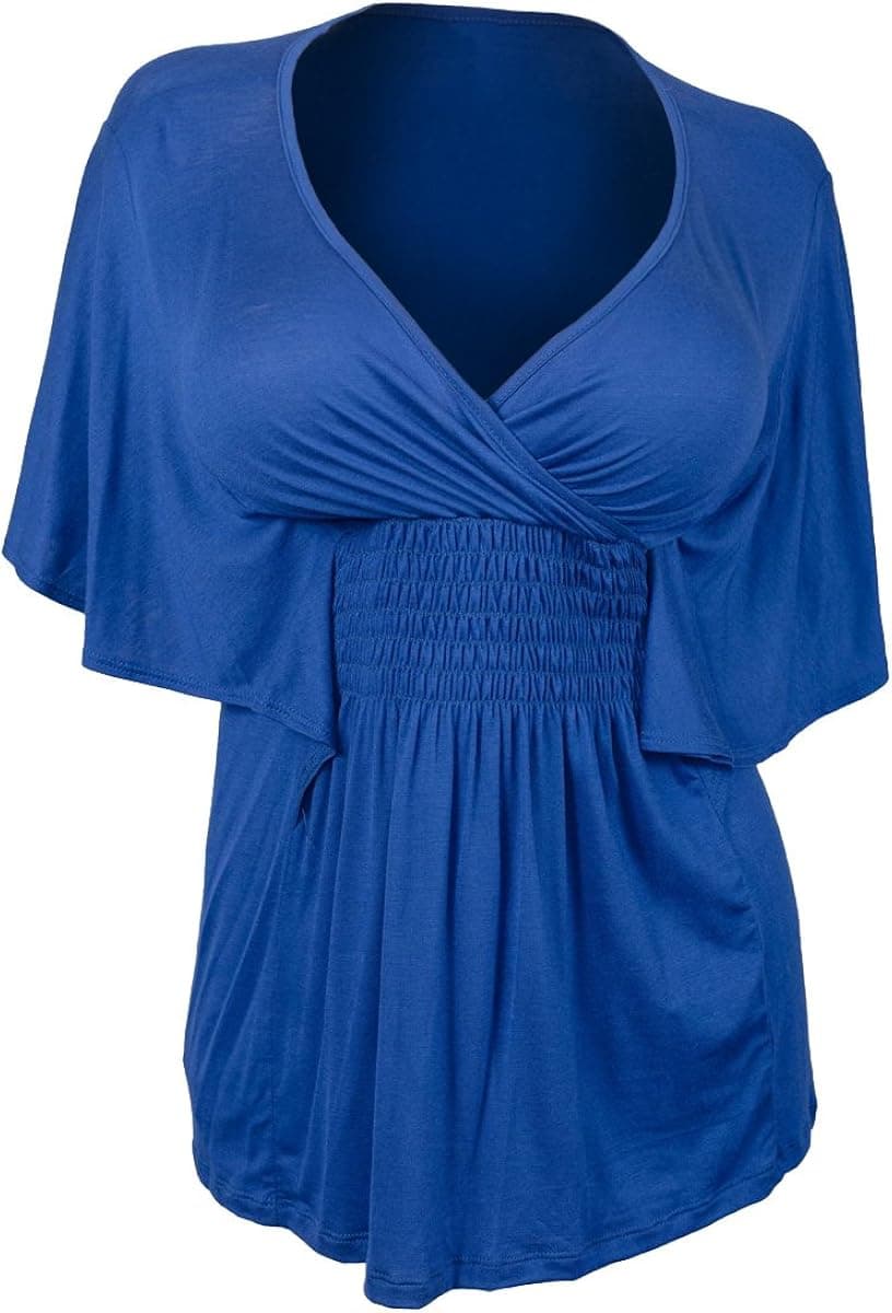 eVogues Plus Size Slimming V-Neck Smocked Empire Waist Top Made in USA