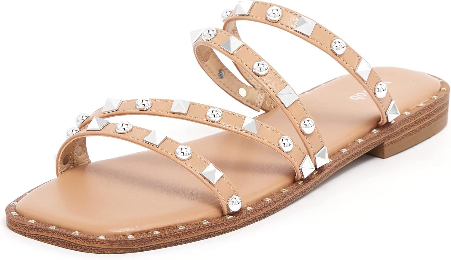 vodvob Women's Rivet Flat Sandals Slip on Memory Foam Sandals Open Toe Slide Sandals