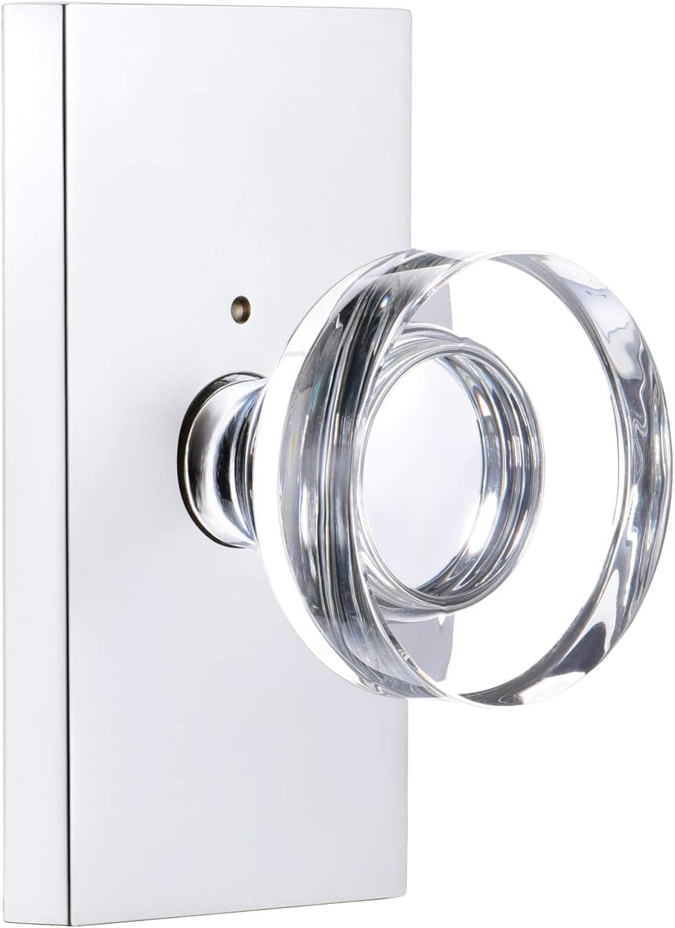 HIEMEY Privacy Glass Door Knob with Lock, Bed Bath Door Knob Polished Chrome, Round Crystal Glass Door Knobs Interior, ROBS-007
