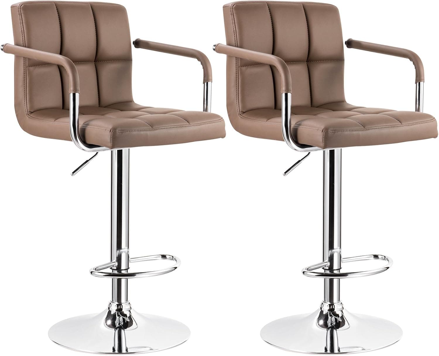 WOLTU ABSX1003lbn-c Modern Swivel Adjustable Bar Stools with Armrest,Synthetic Leather Hydraulic Counter Stools Light Brown Set of 2