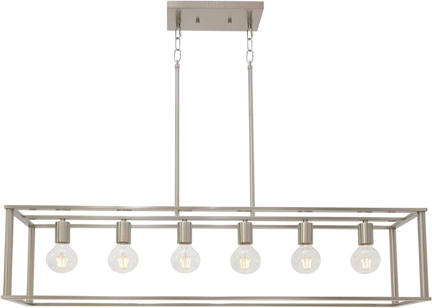 BONLICHT Modern Chandeliers 6 Lights Brushed Nickel Linear Pendant Lighting Industrial Kitchen Light Fixture Hanging Ceiling Light for Farmhouse Island Dining Room Living Room