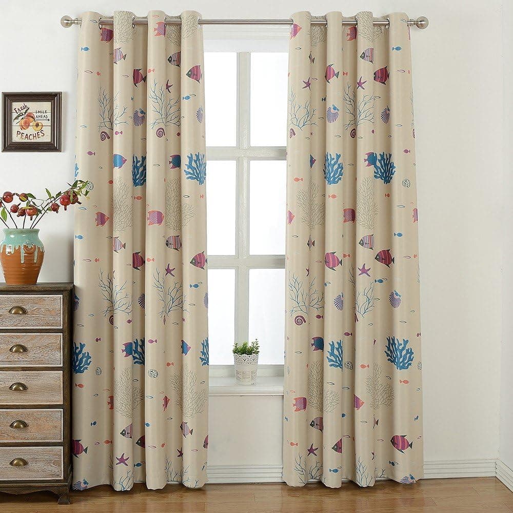Fancy Queen Children Room Window Curtains 2 Panels Thermal Insulated Blackout Treatment 52 x 63 inch, Beige