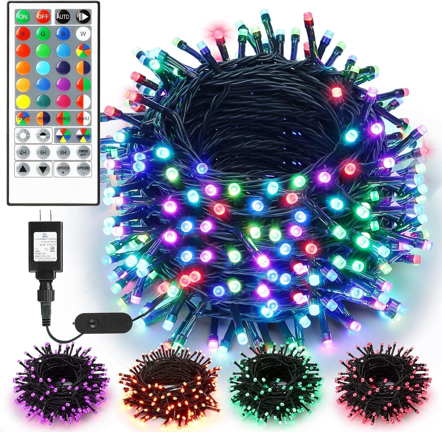 ODEETRONIC Color Changing String Lights, 98ft 300 LED RGB Christmas String Lights with Remote, Multicolor Dimmable Christmas Tree Lights, Mini Plugin Twinkle Fairy Lights Waterproof for Home Party