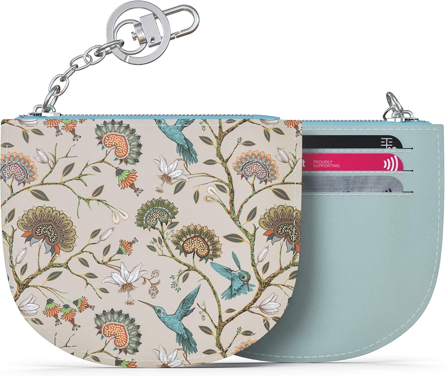 Rose Lake Coin Purse Change Card Case Wallet With Keychain Soft Leather Mini Zipper Pouch Women Girls Gift