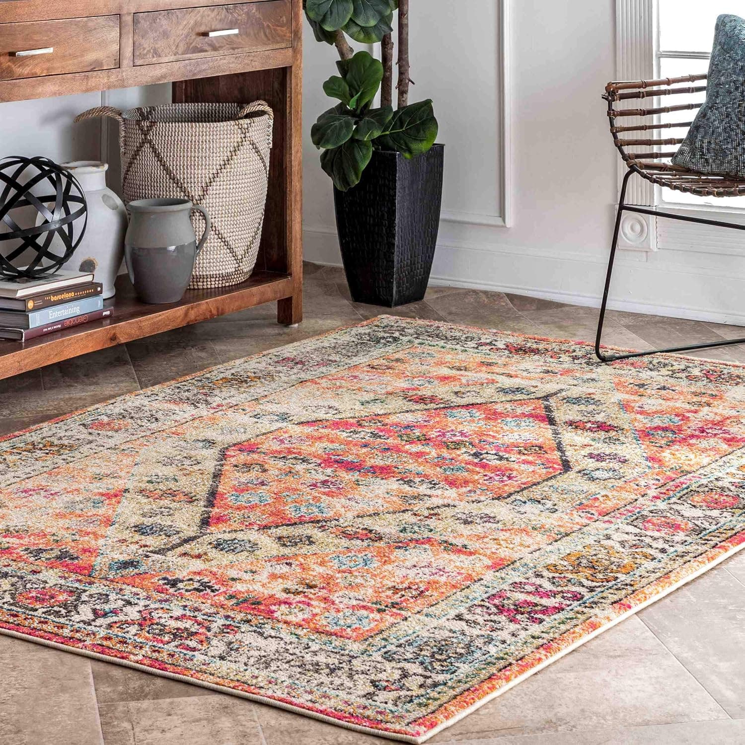 nuLOOM Elenor Vintage Area Rug, 5' 3" x 7' 7", Orange