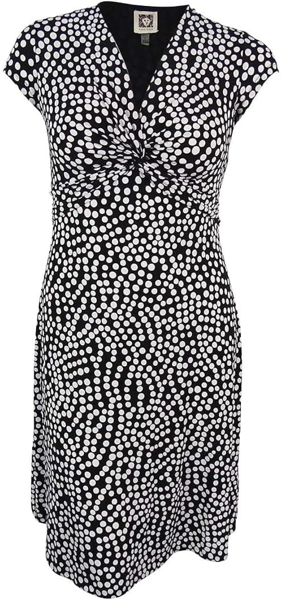 Anne Klein Women's Black White Polka Dot Knot Front Dress