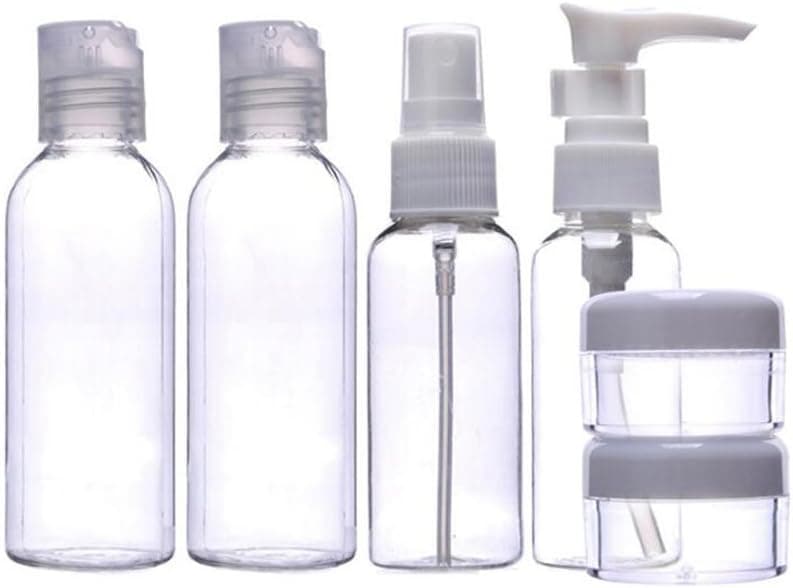 1Set(6PCS) Clear Plastic Empty Refillable Cosmetic Travel Packing Vial Bottles-Perfume Makeup Water Elite Fluid Spray Bottle/Lotion Pump Bottle/Shower Gel Dispenser/Eye Cream Facial Pack Holder Case