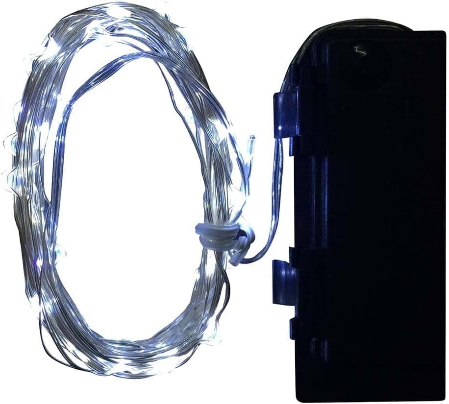 ProductWorks Tiny Lites Battery Operated Silver Wire Indoor and Outdoor LED Light String with Timer, Cool White, 20-Feet