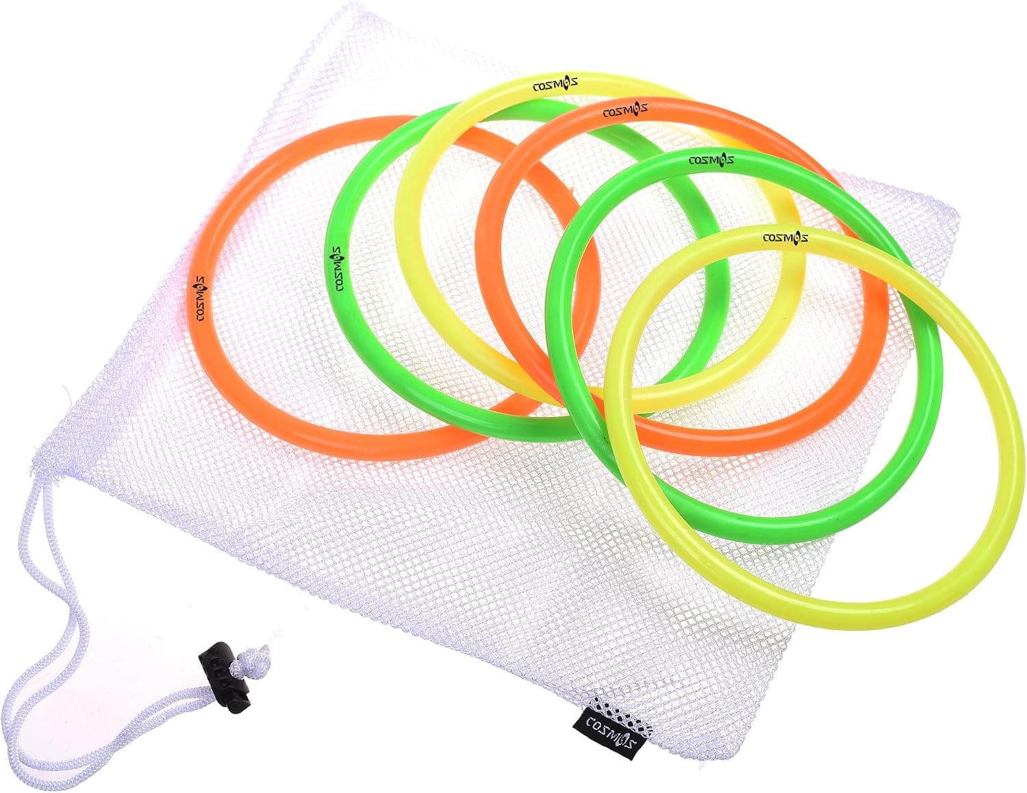 Cosmos Pack of 6 Large Size Plastic Toss Rings for Speed and Agility Practice Games with Carrying Mesh Bag, About 5-3/4 Inch Inner Diameter