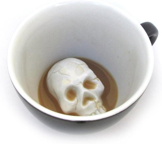 CREATURE CUPS Skull Ceramic Cup (11 Ounce, Black Exterior) - Creepy Cups - Hidden Creature Inside Mug - Birthday, Halloween, Spooky Gift for Coffee & Tea Lovers