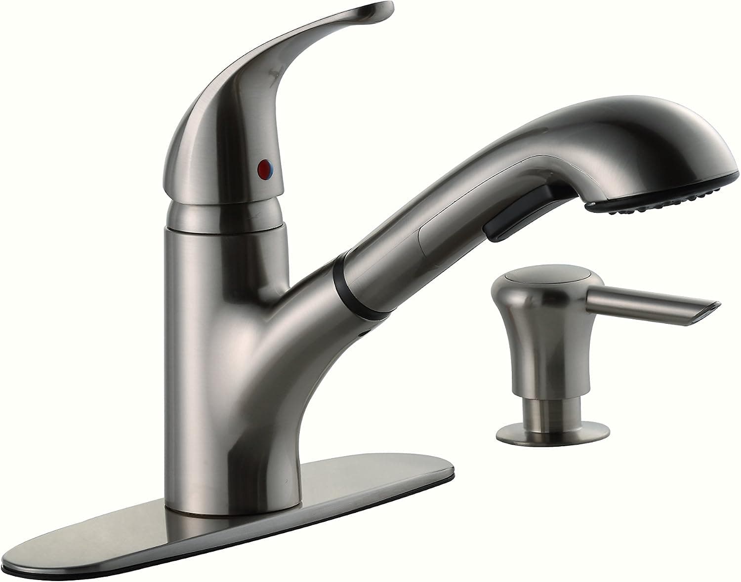 Derengge KF-258C-BN Stainless Steel Single Handle Pull Out Sprayer Kitchen Sink Faucet, Single Lever Pull Down Brushed Nickel Kitchen Faucet with Soap Dispenser