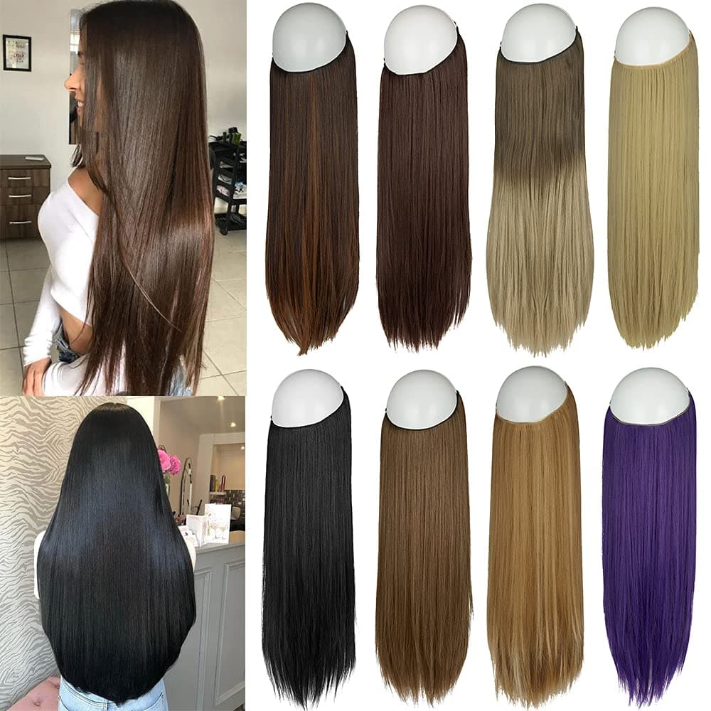 Invisible Wire Hair Extensions Invisible Hidden Secret Wire Straight Synthetic Hair Extensions No Clips Full Thick Hairpieces for Women 22 inch