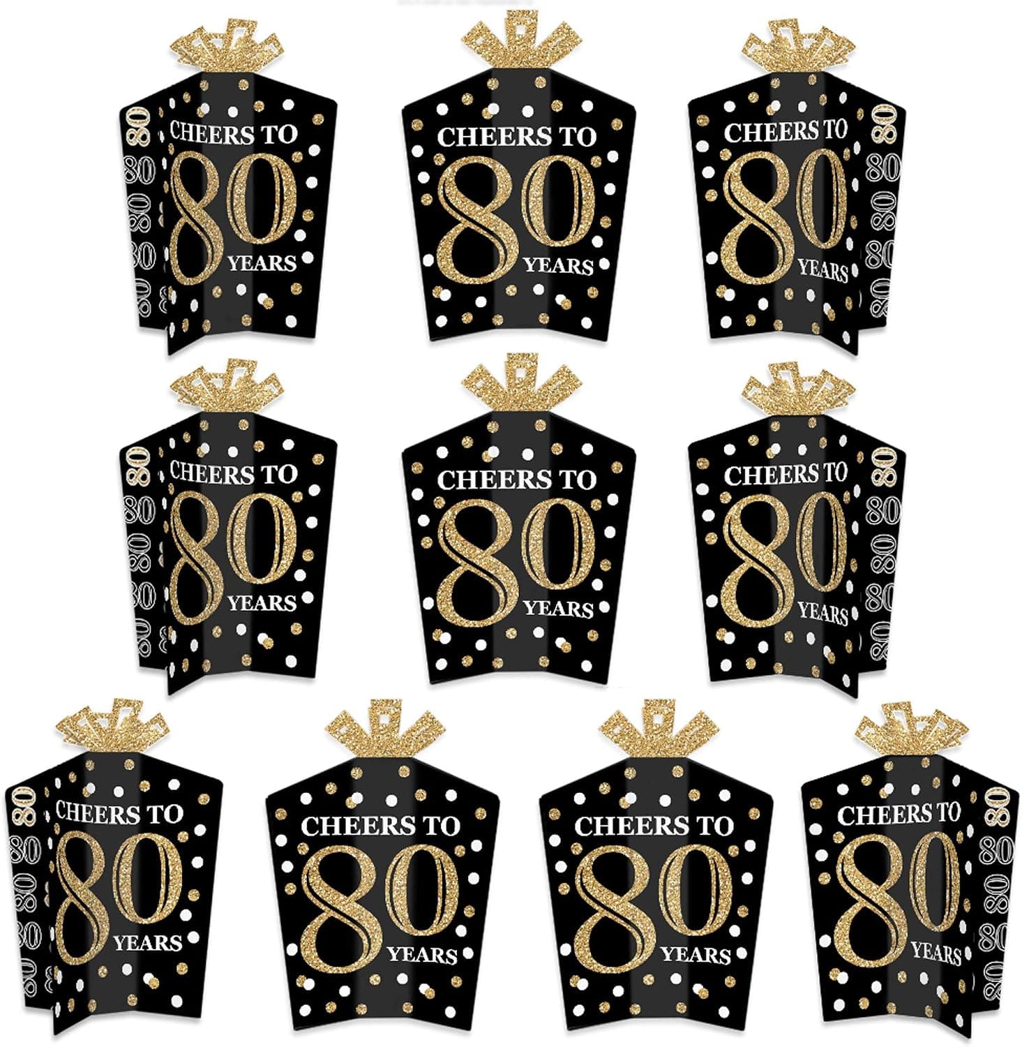 Big Dot of Happiness Adult 80th Birthday - Gold - Table Decorations - Birthday Party Fold and Flare Centerpieces - 10 Count
