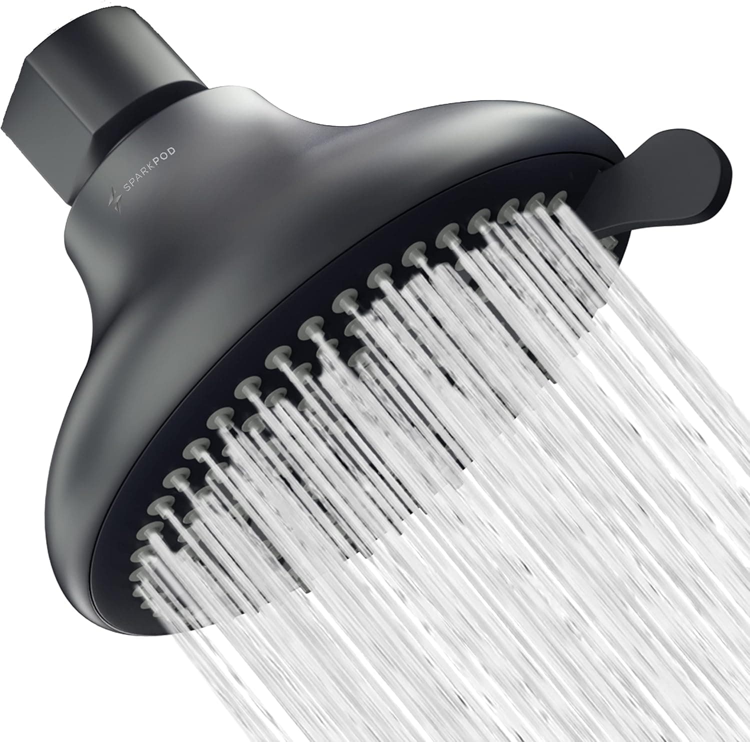 SparkPod High Pressure 3-Function Rain Shower Head - Luxury Modern Look - 3.75" Wide Angle Rainfall Showerhead - No Hassle Tool-less 1-Min Installation (Midnight Black Matte)
