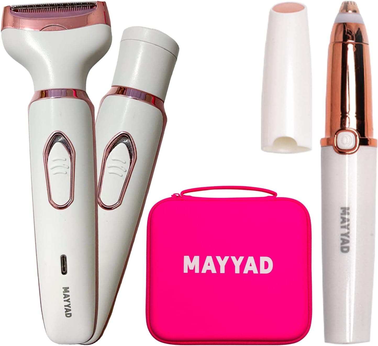 MAYYAD Professional Electric Shaver for Women | 2 in 1 Electric Razor, Rechargeable Face Hair and Eyebrow Trimmer for Ladies, Six Piece Luxury Nail Kit | Grooming Kit for Woman with Toiletry Bag