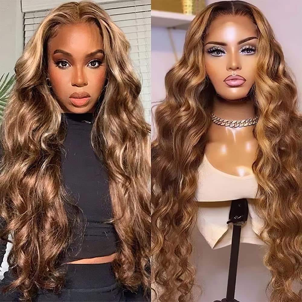 360 Highlight Ombre Lace Front Wigs Human Hair Pre Plucked Honey Blonde Body Wave Lace Front Wigs with Baby Hair Full 360 Glueless HD Transparent Lace Front Human Hair Wigs for women 4/27 Colored Human Hair Wig 150 Density （18 Inch，Highlight Lace Front Wigs Human Hair）