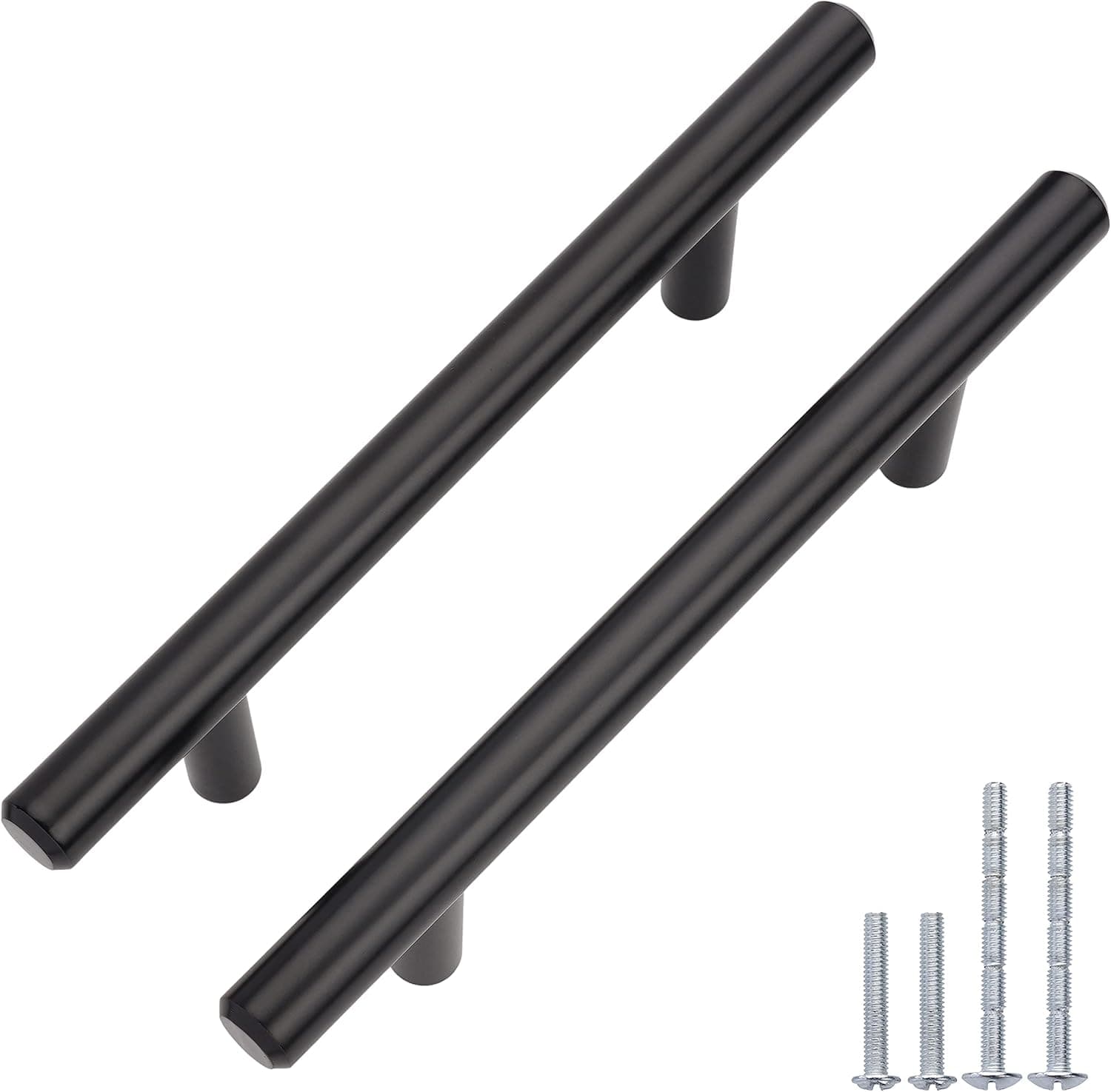 DecoBasics (20 Pack Solid Stainless Steel -Hole Centers 3-3/4"(96mm)-Matte Black- Euro Bar Pull Handle for Kitchen Bath Cabinet Door and Drawer