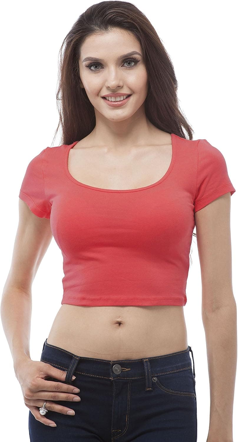 Plain Short Sleeve Cotton Scoop Neck Crop top